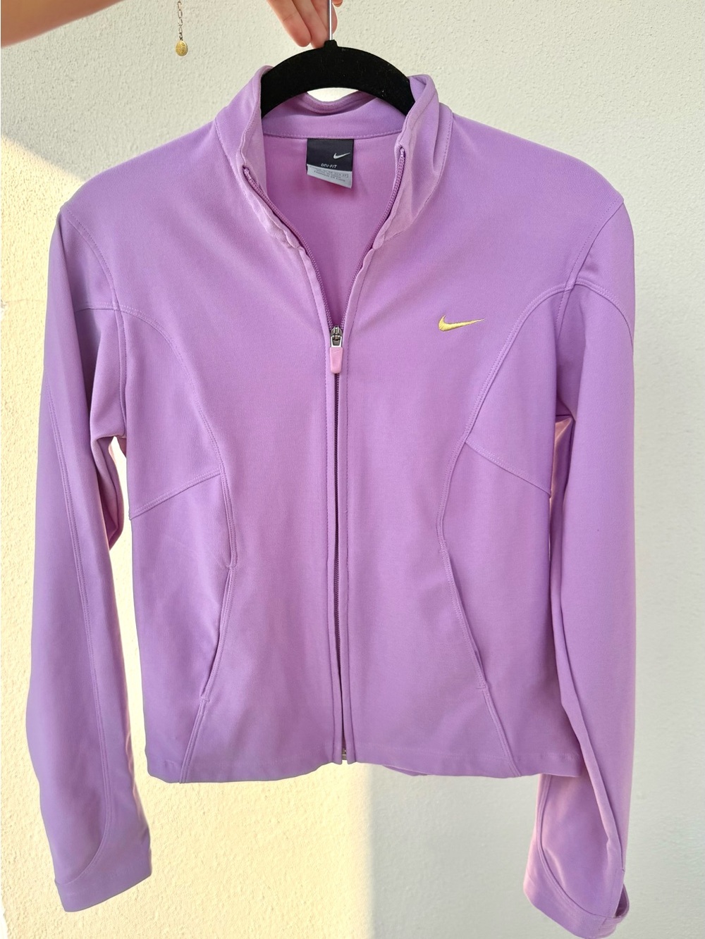 NIKE Dri-FIT Lavender Full Zip Athletic Track Jacket Gold Swoosh XS